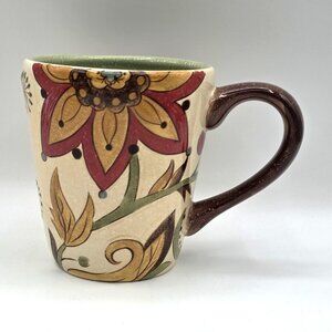 Pier 1 Imports Carynthum Floral Hand Painted Heavy Earthenware Coffee Mug